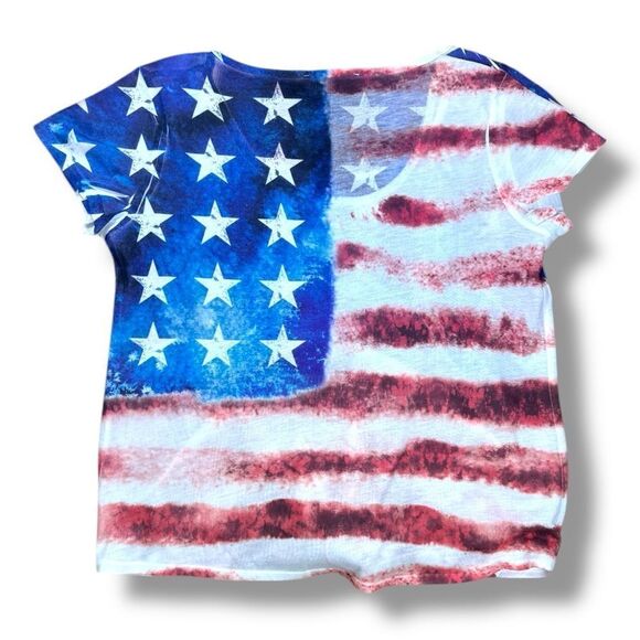 NWOT Moa Moa Women’s Patriotic American Flag Red White and Blue Tie T-shirt Sz L - Picture 4 of 7